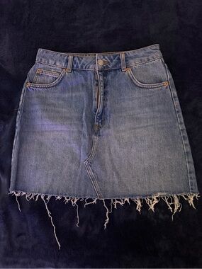 Topshop Light Blue Denim Frayed Hem Mini Skirt